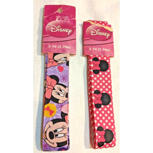 2 Minnie Mouse Heads Grosgrain Ribbon 3 Yd x 1 in Crafts Bag Charms Fob Hair Bow